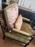 前序家具美式复古珍珠椅客厅家用法式中古风设计师实木休闲单人老虎沙发椅 绿色虞美人珍珠椅 实拍图
