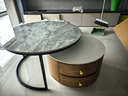 左客左家（ZUOKEZUOJIA）意式简约中古风茶几客厅家用茶桌小户型实木圆形岩板茶几边几组合 升级款|实木柜体|60纯白+80亮灰 实拍图