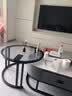 小匠材岩板茶几客厅家用现代简约茶桌椭圆形组合茶几灰玻白板黑架灰柜70 实拍图