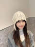CACUSS钩花针织帽子女秋冬镂空毛线帽显脸小包头冷帽大头围套头帽 米色 实拍图