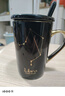 布丁瓷艺星座马克杯带盖勺牛奶咖啡杯家用陶瓷杯子男女情侣喝水杯伴手礼物 天秤座（黑） 实拍图