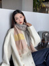 CACUSS纯羊毛围巾女士秋冬披肩保暖围脖女生礼物礼盒装 粉灰格子 实拍图