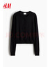 H&M女装毛针织衫冬季慵懒风休闲打底衫短款开衫薄款外套0579541 黑色001 XL 170/116 实拍图