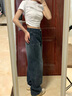 OLDER SEA直筒牛仔裤女大码梨形身材胖mm高腰显瘦遮胯宽松阔腿拖地垂感裤子 蓝色 L 建议105-115斤 实拍图