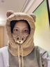 帽子冬季女保暖面罩围脖一体帽防风防寒护耳小熊帽可爱卡通帽 咖啡色 实拍图
