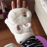 浩冠 可爱毛茸茸手套女冬季少女韩版翻盖露指毛绒保暖加绒学生 白色 均码 实拍图