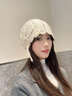 CACUSS钩花针织帽子女秋冬镂空毛线帽显脸小包头冷帽大头围套头帽 米色 实拍图