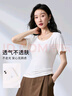 浪莎纯色圆领T恤女夏季经典螺纹弹力修身显瘦百搭显胸大打底衫上衣 实拍图