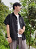 主意范（ZHUYIFAN）胖子超大码休闲衬衫男士短袖夏季宽松大码冰丝学生外套衬衣套装 黑色 XL (175) 125-145斤 实拍图