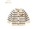 班喜迪儿童针织开衫春秋款新款洋气男童女童毛衣外套秋季女宝宝条纹上衣 黑条纹+小熊发卡 100 cm 实拍图