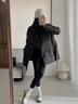 妙奕嘉棉服女秋冬季厚外套女款中长款黑色面包棉服2025新款羽棉绒袄棉衣 腰带方格棉服【黑色】 XL （建议125-140斤） 实拍图