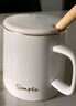 传旗陶瓷马克杯带勺盖咖啡杯牛奶杯早餐杯办公杯男女茶杯描金白400ml 实拍图