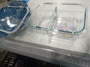 欣美雅 上班族玻璃饭盒微波炉泡面碗带盖便当盒汤碗学生餐盘带饭送餐盒 星海蓝长两隔1020+圆400+包餐具 升级加厚款 实拍图
