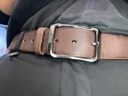 JEEP头层牛皮手工皮带真皮美式复古做旧简约针扣裤腰带男款配牛仔工装 黑扣咖 130cm 实拍图