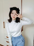 翊尚美毛衣女冬新款春秋季半高领针织衫女士打底衫修身显瘦蕾丝内搭上衣 白色【春季薄款】 M 【90-115斤】 实拍图