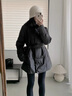 妙奕嘉棉服女秋冬季厚外套女款中长款黑色面包棉服2025新款羽棉绒袄棉衣 腰带方格棉服【黑色】 XL （建议125-140斤） 实拍图