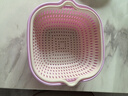 新款双层沥水篮洗菜塑料厨房水果篮子家用多功能清洗神器菜篮 圆角粉色大号【沥水网+盆】1个 实拍图