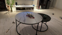立太（LEADTEK）茶几客厅小户型边几沙发轻奢小桌子现代简约圆形茶几组合茶桌茶台 80CM白+60CM黑+黑架【加粗加厚】 实拍图