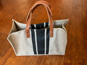 滕阁厢手提公文包女大容量托特包女士单肩包大学生上班通勤简约帆布包 黑色条纹 实拍图
