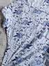 AB女纯棉印花睡衣中老年圆领短袖妈妈款家居服单件上衣汗衫 蓝彩苏 4XL 实拍图