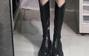 苏茵茵【蒋依依同款】女靴V口长筒靴粗跟高筒骑士靴加绒靴子女长靴冬季 黑色（单里） 35 实拍图