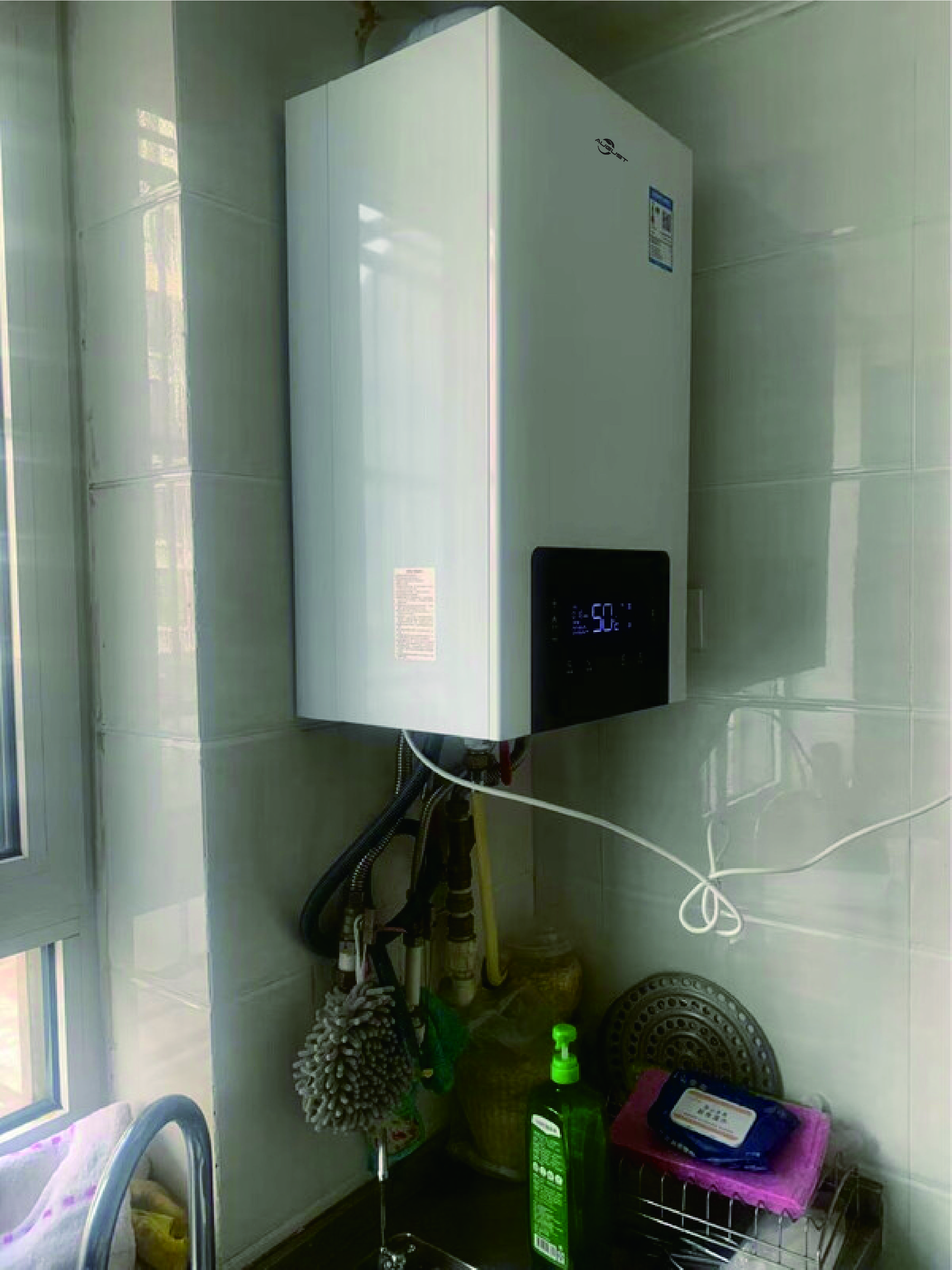 AUGUST燃气壁挂炉天然气采暖炉家用燃气热水器地暖暖气片采暖热水炉恒温平衡式供暖洗浴两用 24KW 121-180_ 实拍图