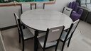 淘邦 餐桌 亮光岩板餐桌现代简约伸缩折叠款实木餐桌椅组合吃饭圆桌子 亮光雪山白-黑白框架205木椅 1.35m 一桌六椅 实拍图