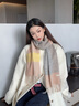 CACUSS纯羊毛围巾女士秋冬披肩保暖围脖女生礼物礼盒装 粉灰格子 实拍图