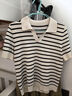 欧莎（OSA）条纹polo领针织衫短袖女高端夏季冰丝薄款休闲百搭显瘦上衣 杏色 M 实拍图
