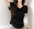 别语修身t恤女夏季新款收腰正肩显瘦内搭V领短袖上衣 黑色 M  实拍图