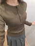 优衣库女装罗纹亨利领T恤/长袖修身短款内搭打底25新款479591 56 橄榄色 3XL /170/108C 实拍图