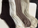 【暖糯羊毛】麻花纹羊毛袜子女中筒袜秋冬加厚保暖韩版纯色堆堆袜 奶白+浅灰 2双 实拍图