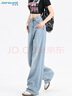 真维斯（Jeanswest）牛仔裤女夏季冰丝凉感休闲高腰垂感宽松阔腿裤子冰清蓝L 实拍图