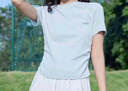班尼路（Baleno）正肩短款短袖t恤女2025年夏季抽褶小心机紧身时尚休闲款圆领上衣 实拍图