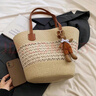 小野七天度假风菜篮子编织包托特包女海边仿草编包时尚百搭通勤单肩水桶包 【米白色加白色网花】无挂件 实拍图