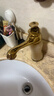 BROWNWOOD欧式全铜单孔面盆水龙头冷热卫生间厕所洗脸洗手台面盆龙头仿古 01_金色黄玉款(一个玉) 实拍图