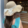 逸兼蕾丝蝴蝶结草帽大帽檐太阳帽度假风沙滩海边遮阳帽仙气沙滩帽 蕾丝飘带草帽【米色】 （建议头围54-58左右） 实拍图