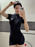范德安（BALNEAIRE）女士连体专业竞速泳衣女时尚显瘦平角保守游泳衣海边沙滩 61350 黑色 M 实拍图