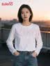 班尼路（Baleno） 白色内搭长袖t恤女2025秋冬纯棉宽松大码休闲基础款打底衫女上衣 实拍图