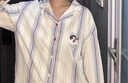 果壳（Gukoo）情侣睡衣春秋款卡通满印翻领男女士情侣家居服内衣套装睡衣女A 女士-小企鹅条纹套装 100%棉 S 实拍图