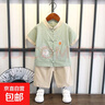 儿童装汉服2026新款唐装夏季宝宝男童夏款古装男孩中国风古装套装 山水套装豆绿色 110 实拍图