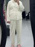 蕉内绒绒305H男女士法兰绒睡衣秋冬季保暖家居服情侣套装翻领长袖长裤 【女士】奶白彩条 XL 实拍图