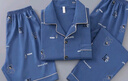 男士睡衣三件套夏季薄款云朵棉2025年新款短袖长裤夏天套装短裤 C301牛仔蓝 XL （建议120-140斤） 实拍图