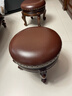 乐满庭美式实木小圆凳客厅泡茶凳子 复古茶几凳雕花小凳子皮凳圆形矮凳 实拍图
