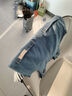 婴儿套装背带款哈衣萌娃宝宝外穿爬服新生幼儿衣服春秋装外出两件 天蓝色 双斗牛仔套装 90 （22-28斤) 实拍图