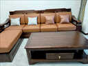 田园驿站新中式乌金木实木沙发客厅科技布艺皮沙发组合单人懒人沙发家具 四人位+贵妃+中箱+茶几 实拍图