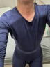 【品质超薄内衣】80S莫代尔男士秋衣秋裤内衣男套装轻薄款圆领修身棉毛衫恒温发热线衣线裤全套男秋冬季 圆领套装-钴蓝 XXL/180 实拍图