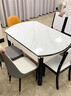 奥利克丝 亮光岩板餐桌椅组合 现代简约实木餐桌可伸缩折叠圆桌吃饭桌子 亮光雪山白-黑白框架轻奢皮椅款 1.35米 一桌六椅【12MM加厚岩板】 实拍图