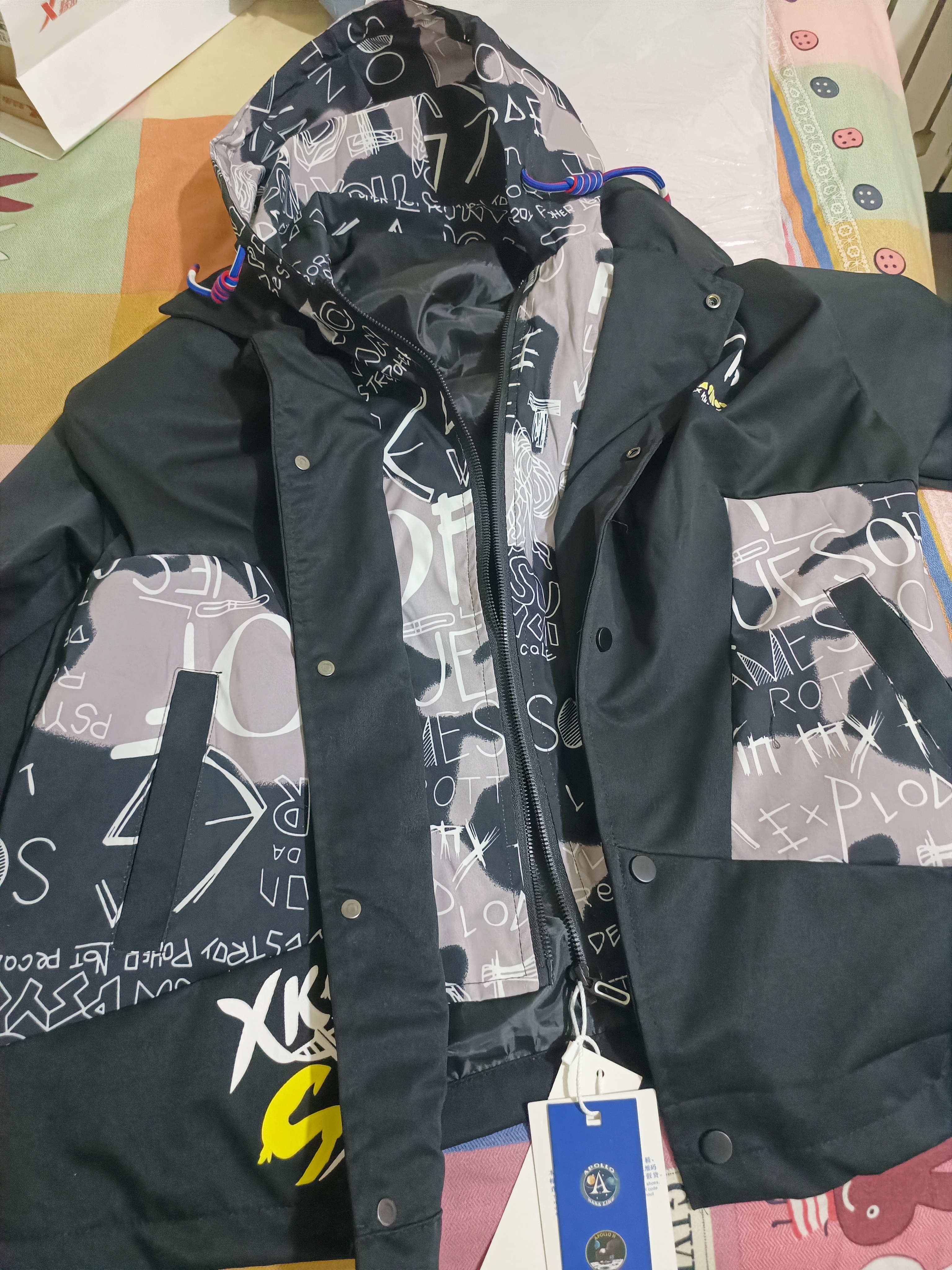 NASALIKE官方外套男春秋季假两件连帽夹克男士休闲棒球服宽松工装冲锋上衣 黑色（713） XL （建议120-140斤） 实拍图