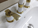 九思睿达 面盆水龙头三孔欧式金色冷热水精铜主体双把分体式洗脸盆三件套 白金色三件套 实拍图
